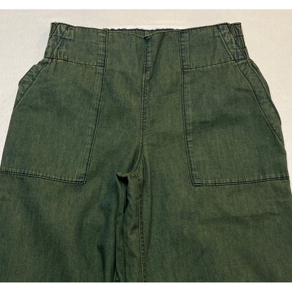 Free People We The Free Pull On Wide-Leg Pants Size S Moss Green Boho Chic - Picture 2 of 10